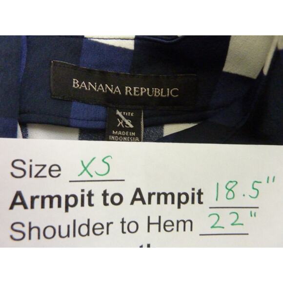 Banana Republic Blue Checkered Plaid Blouse XS Petite Bow Sleeves Top - Picture 5 of 6